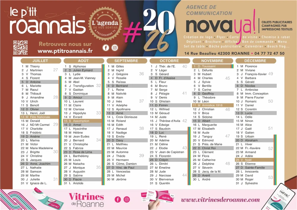 Agenda 2026 Le P'tit Roannais conçu et imprimé par Soropub